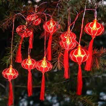 10 светодиодных фонарей с Китайским Узлом Весенний Фестиваль Светодиодные Гирлянды Украшения 2022 Китайский Новый Год Украшение Ночник Лампа
