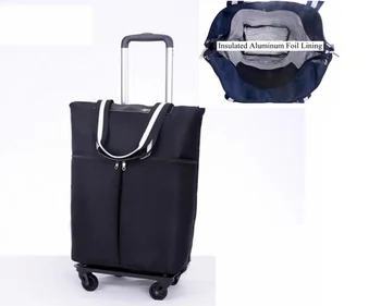 20-дюймовая женская сумка для покупок с подкладкой из алюминиевой фольги на колесиках, дорожные сумки-тележки, Женская ручная кладь, сумки-тоут для покупок на колесиках
