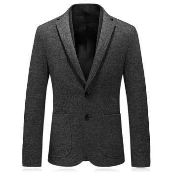 2019 Новый модный серый вязаный шерстяной мужской костюм, Блейзеры, куртки хорошего качества, осенне-зимний мужской приталенный блейзер, куртка