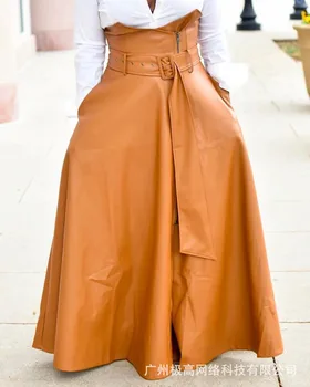 2023, Новая Модная Повседневная Уличная Нерегулярная Женская юбка из искусственной кожи, однотонная, открытая, с высокой талией, с широкими распашками