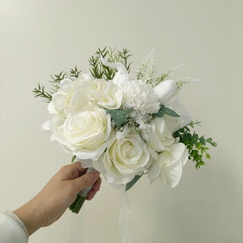 2023 Новое Поступление, Свадебные цветы для подружек невесты, розы цвета слоновой кости, Свадебный букет Mariée Ramo boda novia