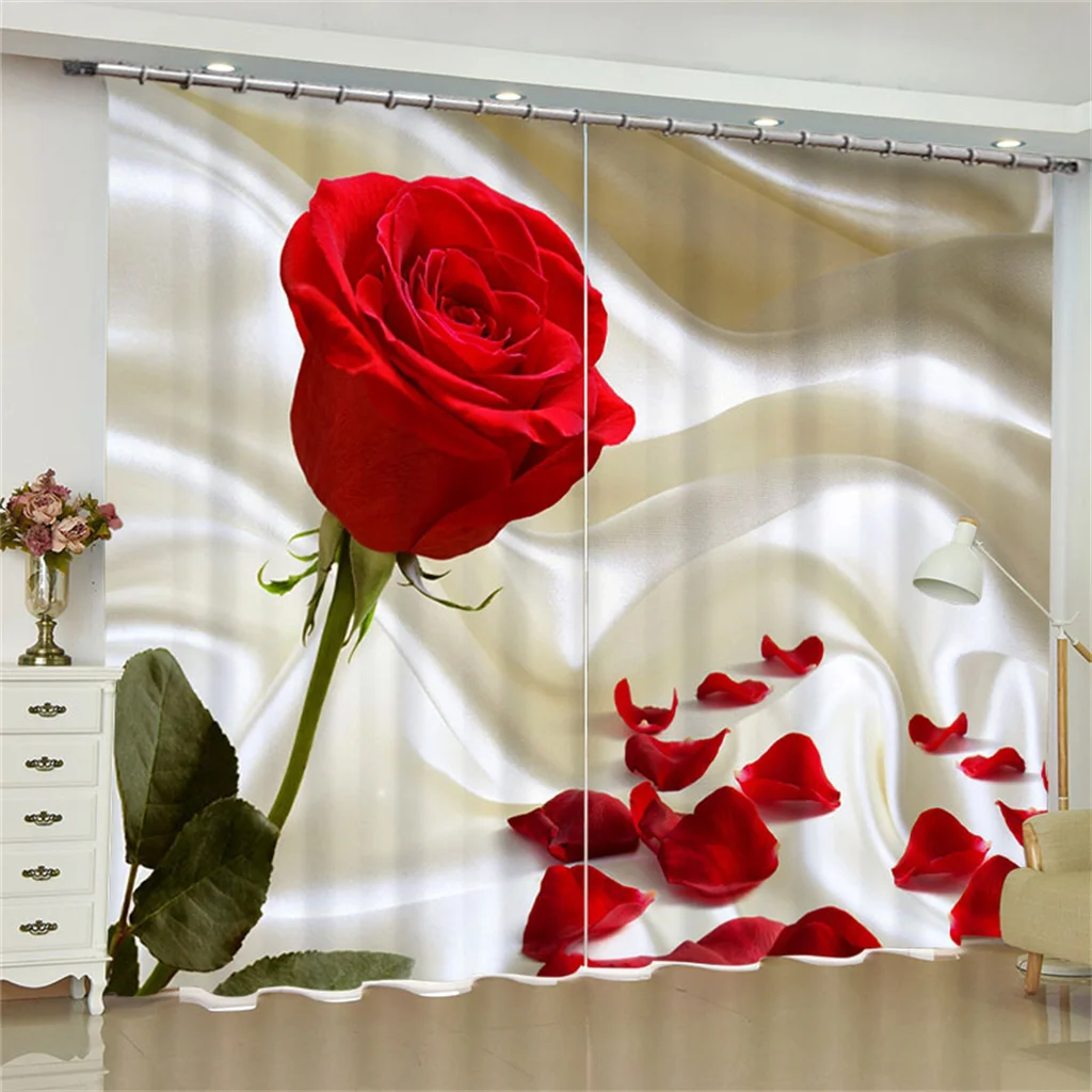 Tirai Mawar Merah untuk Kamar Tidur Tirai Ruang Tamu Gelap Jendela Bayangan Dekorasi Luar Ruangan Bunga Cetak 3D Tekstil Rumah