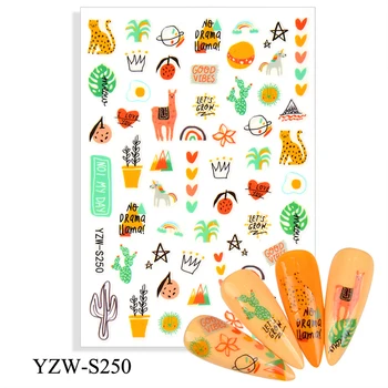 3D Наклейки для ногтей, Самоклеящиеся наклейки, Слайдер, Альпака, лист кактуса, Любовный дизайн, Украшения для ногтей, аксессуары из фольги для ногтей