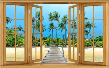 3d обои с пользовательской фотообоей окна от пола до потолка пляж кокосовая роща вид на море роскошные 3D фотообои на стену