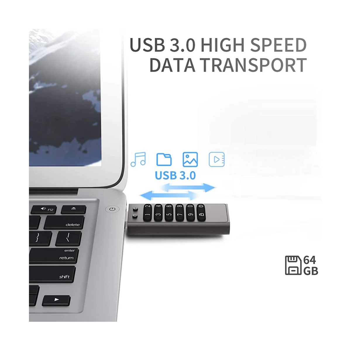 Защищенный USB-накопитель, 64 ГБ Зашифрованный USB-накопитель Аппаратный Пароль Memory Stick с клавиатурой U Disk Flash