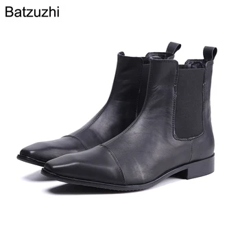 Batzuzhi, Ботильоны ручной работы из мягкой натуральной кожи в британском стиле в западном Стиле, Мужские Черные Мотоциклетные Короткие ботинки, Черные военные ботинки