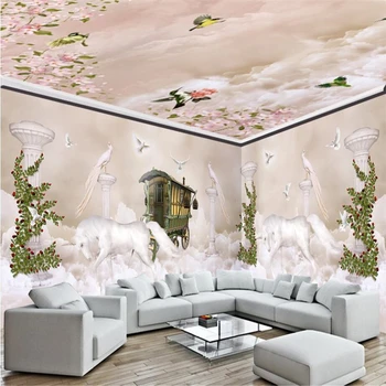 beibehang Dream Sky Облака Единорог Римские колонны фотообои для стен 3D ТВ фон гостиная спальня фреска обои