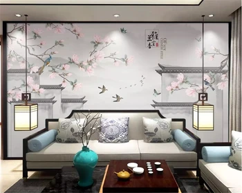 beibehang Индивидуальные обои из папье-маше для окружающей среды, трехмерные новые китайские обои magnolia TV background papel de parede