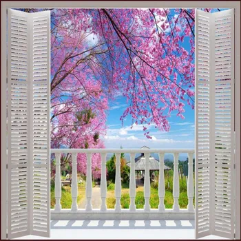 beibehang Обои 3D стерео Большие Фрески Накладные окна/романтическое вишневое весеннее поле диван-кровать спальня вспышка серебряная ткань