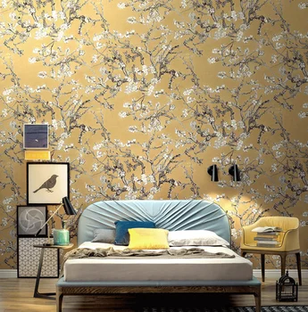 beibehang Обои в скандинавском пасторальном стиле с абрикосовым цветком, желтое золото, американская гостиная, фон для спальни, papel de parede