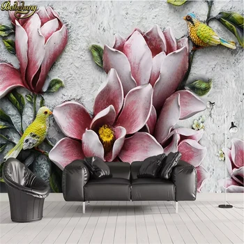 beibehang пользовательские рельефные фотообои с цветком магнолии и птицей для гостиной, спальни, Декоративных рулонов 3D обоев