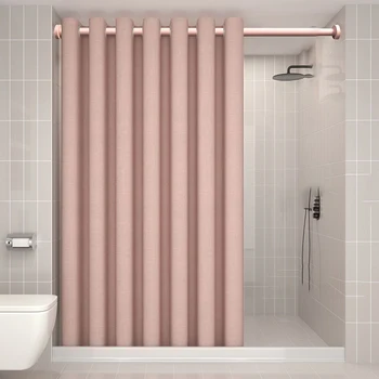 K.Water Pink Роскошная занавеска для душа без крючков, Льняная водонепроницаемая ткань, современные утолщенные однотонные занавески для ванной комнаты