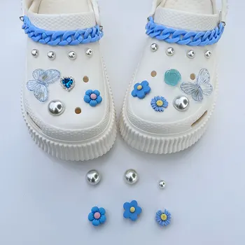 Klein Blue Butterfly Цветы Маргаритки, обувь со стразами, набор шармов, Винтажная обувь, сделанная своими руками, украшения, Роскошные ювелирные изделия нового дизайна