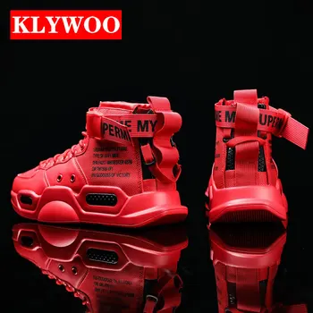 KLYWOO/ Лидер продаж, трендовые кроссовки с высоким берцем и красной подошвой, мужская повседневная обувь в стиле хип-хоп, теннисные ботинки, мужские спортивные кроссовки для бега