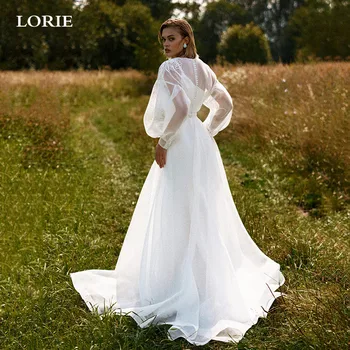 LORIE/ Свадебные платья из 2 предметов, Свадебное платье с длинными пышными рукавами и открытой спиной, Vestido De Noiva, Свадебные платья на заказ
