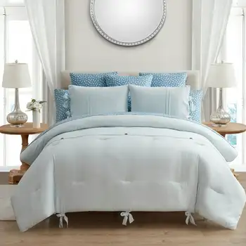 Serena Светло-голубая Однотонная кровать из 10 предметов в Сумке,