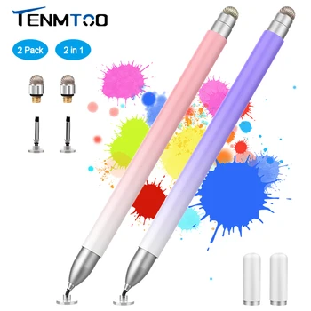 Tenmtoo 2 в 1, Стилус, сенсорная ручка для планшета, Высокочувствительный карандаш iPad с дисковыми и волокнистыми наконечниками, для iPad Samsung Xiaomi Tablet Pen