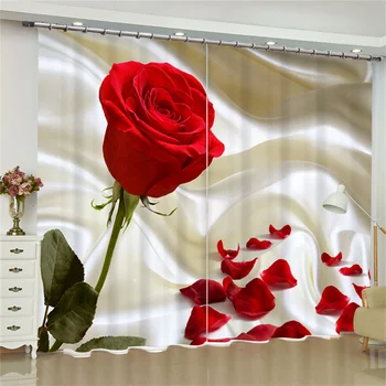 Tirai Mawar Merah untuk Kamar Tidur Tirai Ruang Tamu Gelap Jendela Bayangan Dekorasi Luar Ruangan Bunga Cetak 3D Tekstil Rumah