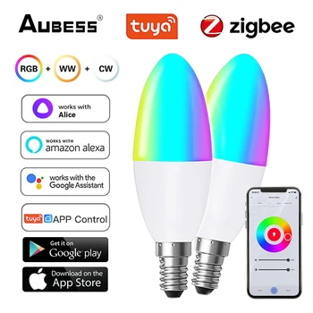 TUYA Zigbee Smart Lightbulb Светодиодная Лампа С Регулируемой Яркостью, Голосовое Управление, Настраиваемая По Времени Работа С Alexa Google Home Яндекс Алиса