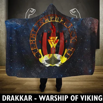 Viking Drakkar Военный корабль Викингов Одеяло с капюшоном С 3D Принтом, Уютное Мягкое Одеяло Для взрослых Женщин, Мужчин, Пригодные для носки Одеяла 04