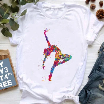 Акварельная футболка с лирической танцевальной музыкой, футболка с графическим принтом для танцовщиц, Женская забавная футболка, Одежда Femme Kawaii, Футболка, женские топы