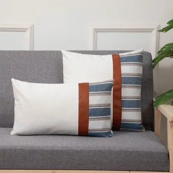 Американская геометрическая кожаная подушка в стиле пэчворк 45x45 см, офисная полосатая подушка для поясницы 30x50 см, подушка для изголовья кровати, наволочка для дивана