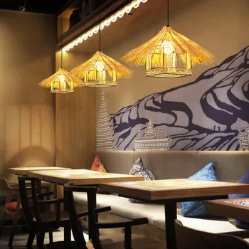 Бамбуковая люстра в китайском стиле, бамбуковый фонарь, лампа в японском стиле, ресторан Дзен, простая лампа, Чайная комната, горшок, Ресторанная лампа