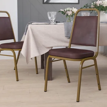 Банкетный стул с трапециевидной спинкой Серии HERCULES В коричневой винилово-золотой раме, Обеденный стол для ресторана