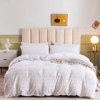 Белый Комплект постельного белья из тафтингового жаккарда Queen в стиле Шебби-Шик, Комплект пододеяльников из микрофибры, Комплект постельного белья, комплект одеял