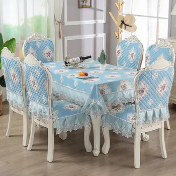 Высококачественная Скатерть для обеденного стола в китайском стиле + чехол для стула, комплект домашнего Декора, Европейская Прямоугольная Кружевная скатерть с принтом, 6 ковриков для стульев
