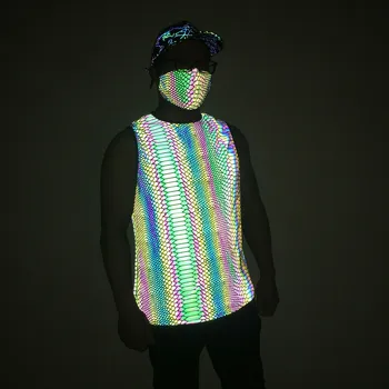 Голографическая светоотражающая мужская майка со змеиным рисунком, рубашка без рукавов в стиле хип-хоп