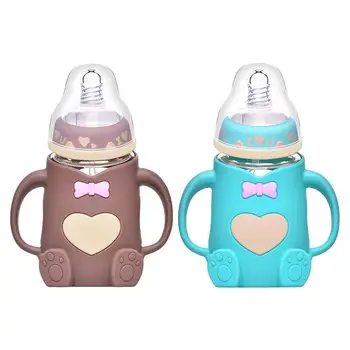 Детская Стеклянная бутылочка, Детская бутылочка с естественной соской, бутылочки для новорожденных С силиконовым защитным рукавом Для