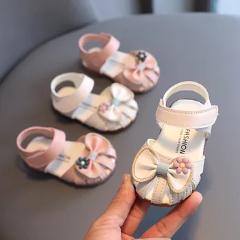 Детские сандалии Для девочек, которые впервые ходят, пляжная обувь для малышей 1-2 лет, сандалии принцессы, Дышащая обувь, Сандалии и сабо