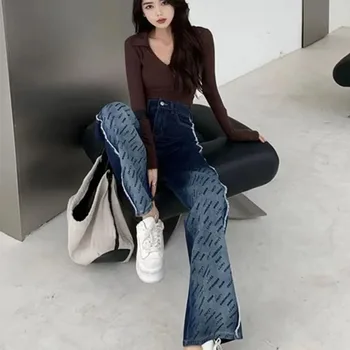 Женские джинсы Y2k с высокой талией, летняя уличная женская мода, тренд стиля строчки, корейская версия свободных брюк, женские брюки