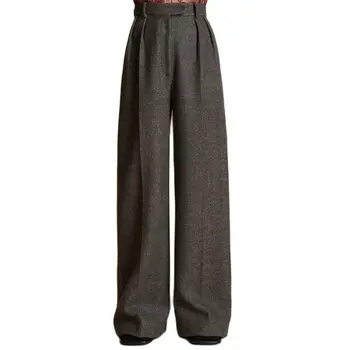 Женские костюмные брюки OL, свободные широкие брюки длиной до пола черного цвета с высокой талией