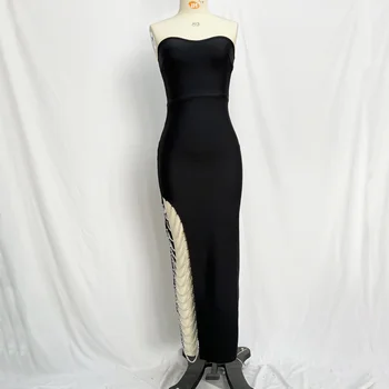 Женское Сексуальное Бандажное платье JUN Black Diamond с открытыми плечами, Облегающее платье с кристаллами, Вечерние Клубные платья 2023, Высокое Качество