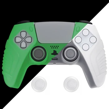 Защитный чехол для контроллера PlayVital Raging Warrior Edition, Противоскользящий резиновый протектор для ps5 -Светится темно-зеленым