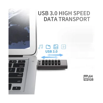 Защищенный USB-накопитель, 64 ГБ Зашифрованный USB-накопитель Аппаратный Пароль Memory Stick с клавиатурой U Disk Flash