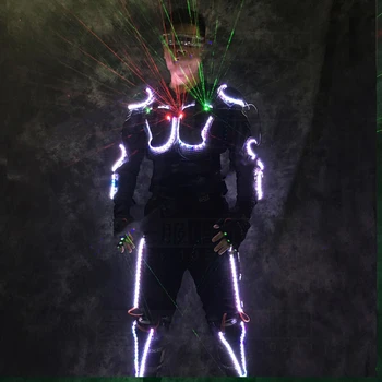 зеленая лазерная ткань танцор dj сценическое шоу лазерные перчатки костюм со светодиодной подсветкой костюмы для бальных танцев светящийся костюм робота очки