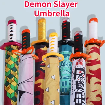 Зонт Demon Slayer, Тема Аниме, Три Складных Зонта для Защиты От Солнца, Солнечный Дождь, Зонтик двойного назначения, Bumbershoot, Украшение для дома