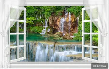 Изготовленная на заказ фреска 3D фотообои Красивый пейзаж водопада за окном, обои для домашнего декора гостиной, 3 d
