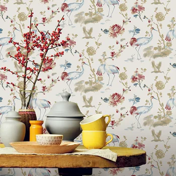 Китайские деревенские Птицы Цветы Обои Домашний декор Коронованный Журавль Рулон обоев для стен гостиной Papel Mural murales