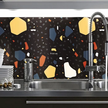 Кухонные маслостойкие Наклейки с имитацией плитки Терраццо на стену, Настольная плита, термостойкие самоклеящиеся 3D обои