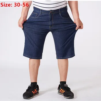 Летние джинсовые шорты с высокой талией, большие Размеры 42 46 48 52 56, Свободные Эластичные Очень Большие Джинсовые Бермуды, мужские Полуботинки