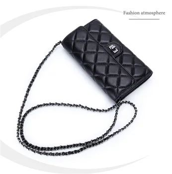 Маленькая стеганая сумочка через плечо из натуральной кожи с клапаном и ремешком-цепочкой для женщин, легкая сумка для мобильного телефона