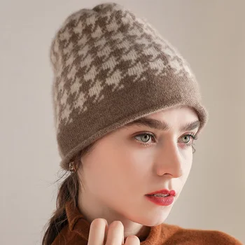 Модные женские головные уборы с принтом, Вязаные шапки из 100% пашмины, Мягкая теплая шапка для дам, 2 цвета, Осень, Зима, 2020