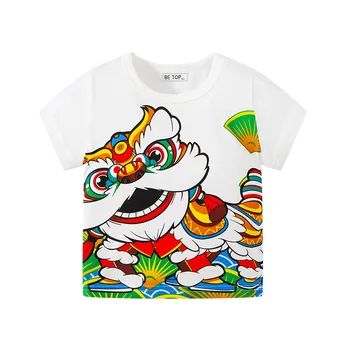 Новая модная футболка для мальчиков с танцем Льва в Китайском стиле, Летняя футболка с круглым вырезом и короткими рукавами Для маленьких мальчиков, Детские повседневные Топы, футболка для девочек