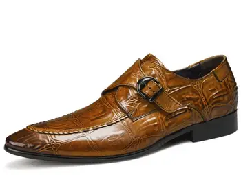 Новая мужская деловая обувь ручной работы из натуральной кожи с острым носком и ремешками в стиле 
