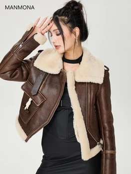 Новая шуба из овечьего меха, женская короткая винтажная меховая куртка, пальто Haining