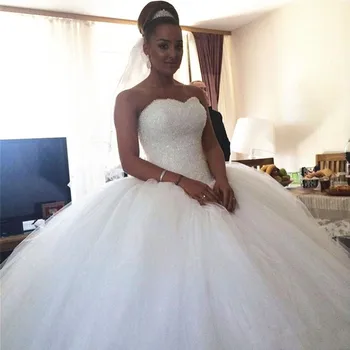 Новые Свадебные платья с бисером, Роскошное Пышное бальное платье из Тюля, Свадебные Платья на шнуровке 2021, Vestidos De Mariage
